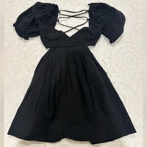Mable MABLE Elegant Black Puff Sleeve Lace-up back party Dress